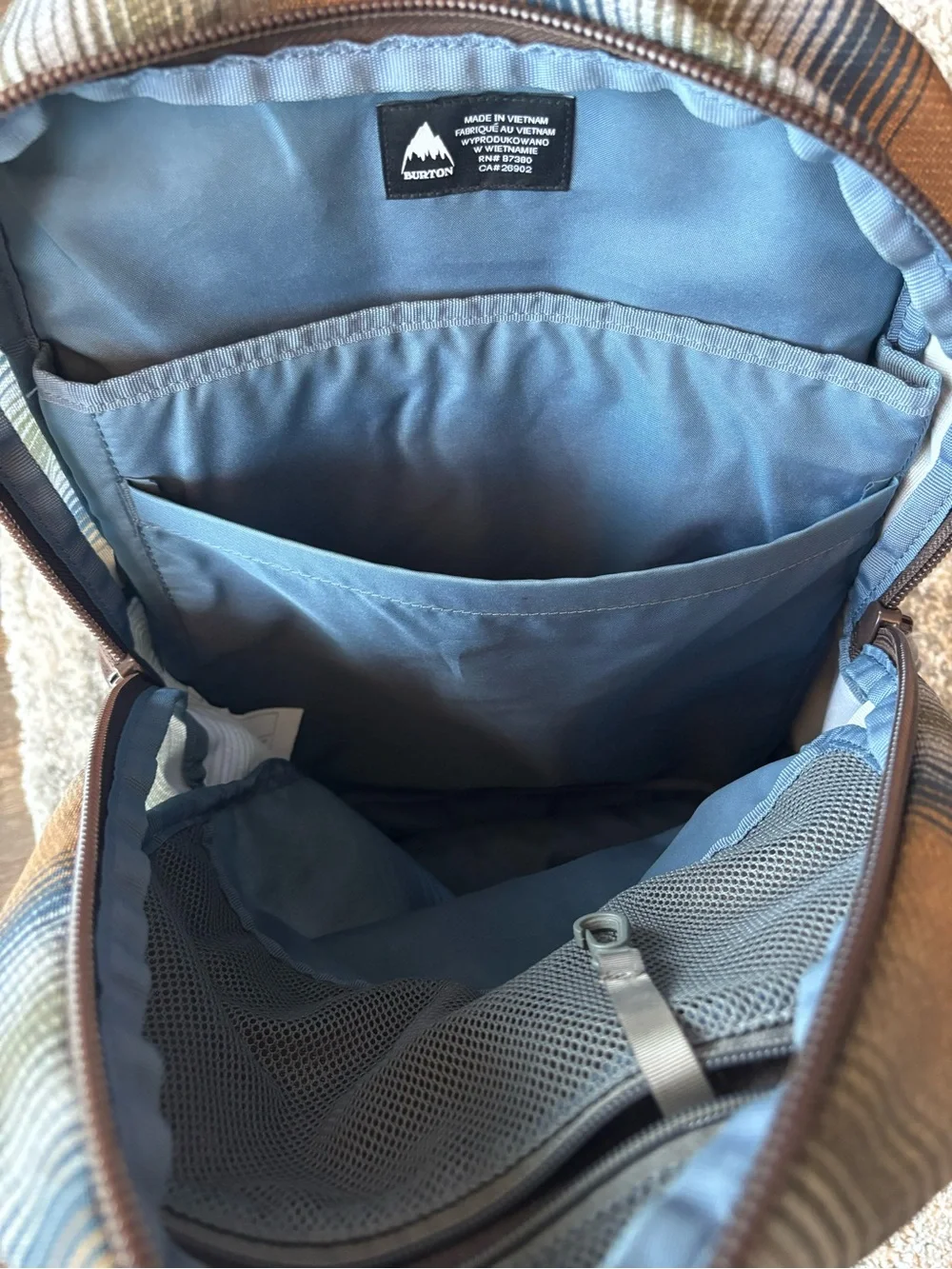 Burton Durable Goods Striped Brown & Blue Backpack/Laptop Pack, Canvas & Nylon